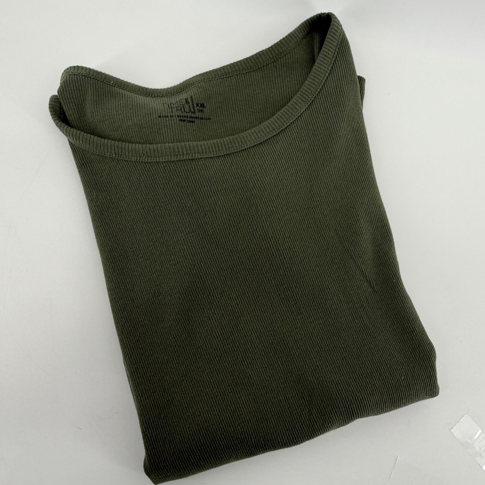 Time and Tru Womens XXL 20 Olive Green Ribbed‎ Short Sleeve Cotton Crew Neck Tee